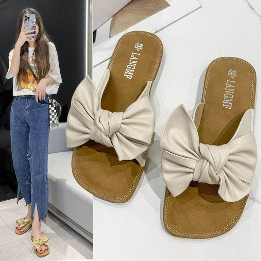 Bowknot Flip-flops Flat Soft Bottom Vacation Beach Sandals