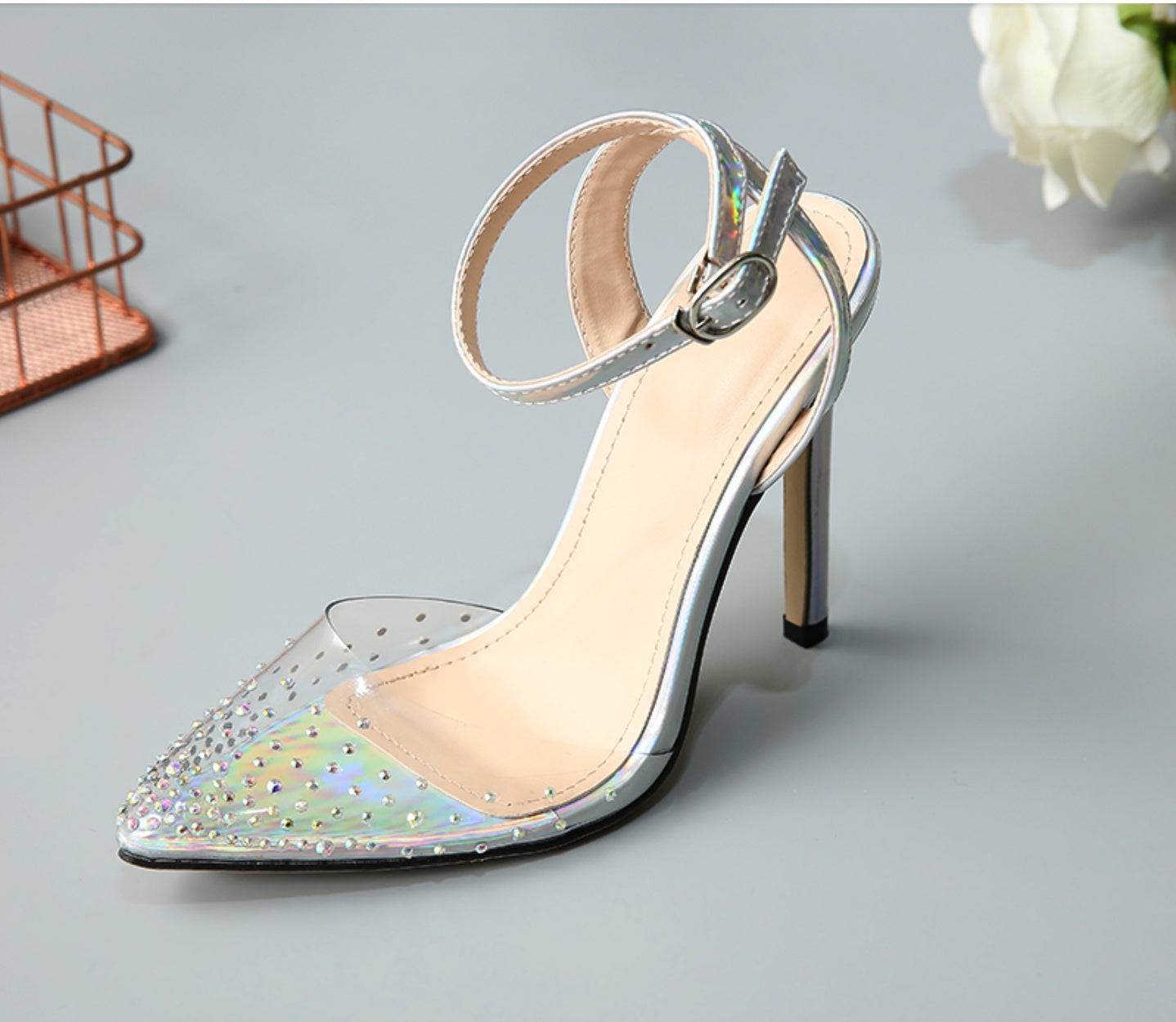 Pointed diamond sandals for women with stiletto heels - VIOLA GRACE