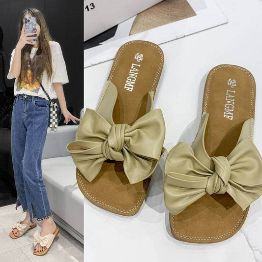 Bowknot Flip-flops Flat Soft Bottom Vacation Beach Sandals