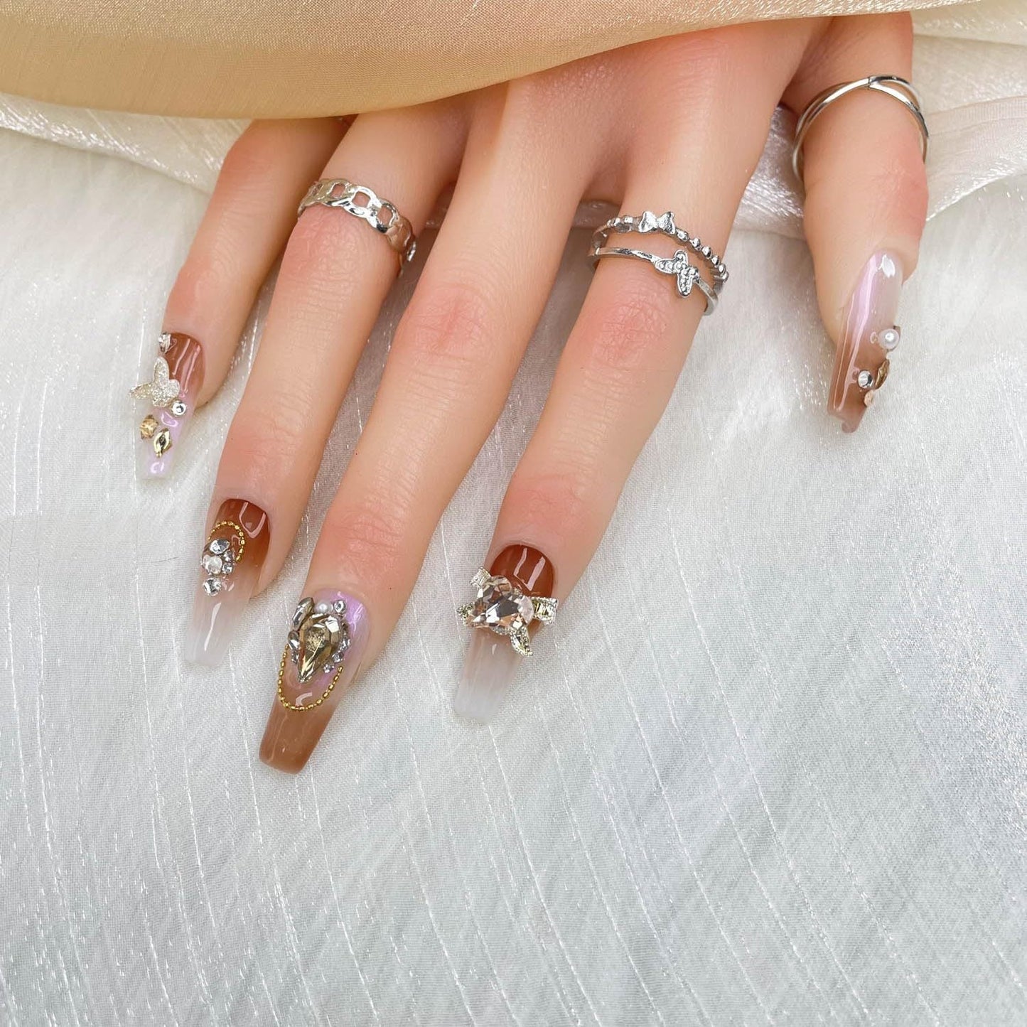 GGDDSHA Handmade Press On Nails, Luxury FakeNails 3D Handmade Reusable