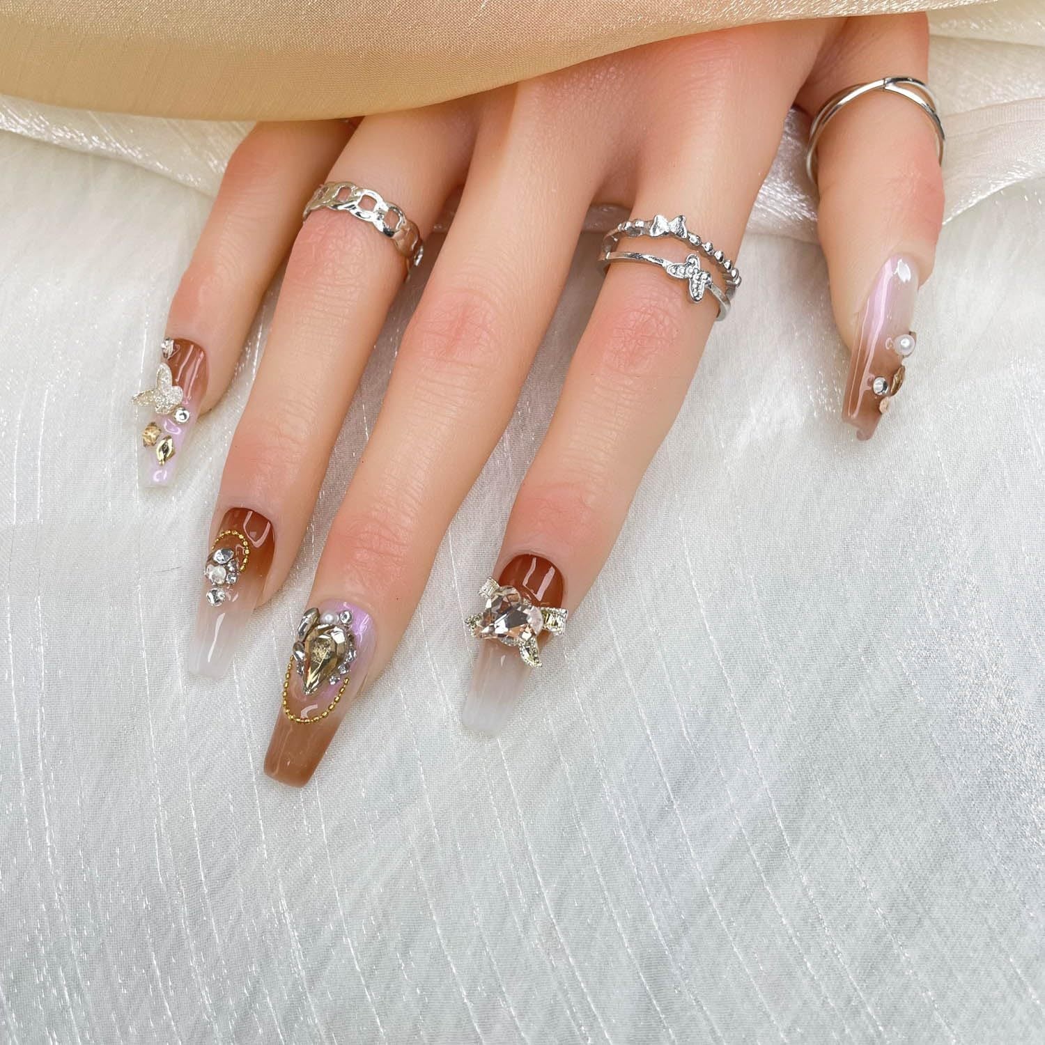GGDDSHA Handmade Press On Nails, Luxury FakeNails 3D Handmade Reusable