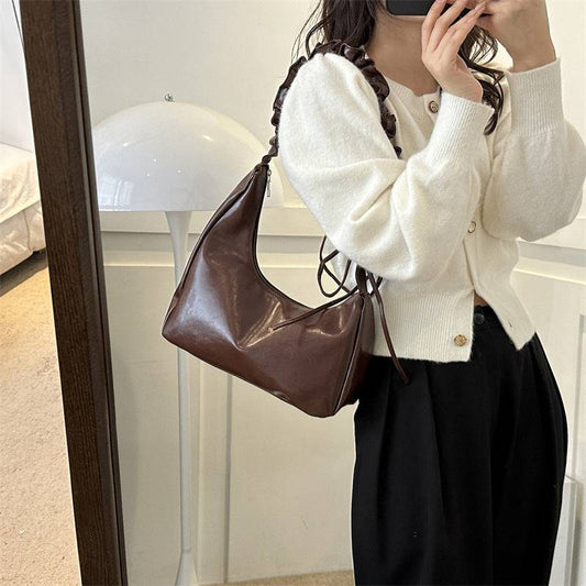 "Black Leather Rushed Handle Hobo Bag - Premium Designer handbag"