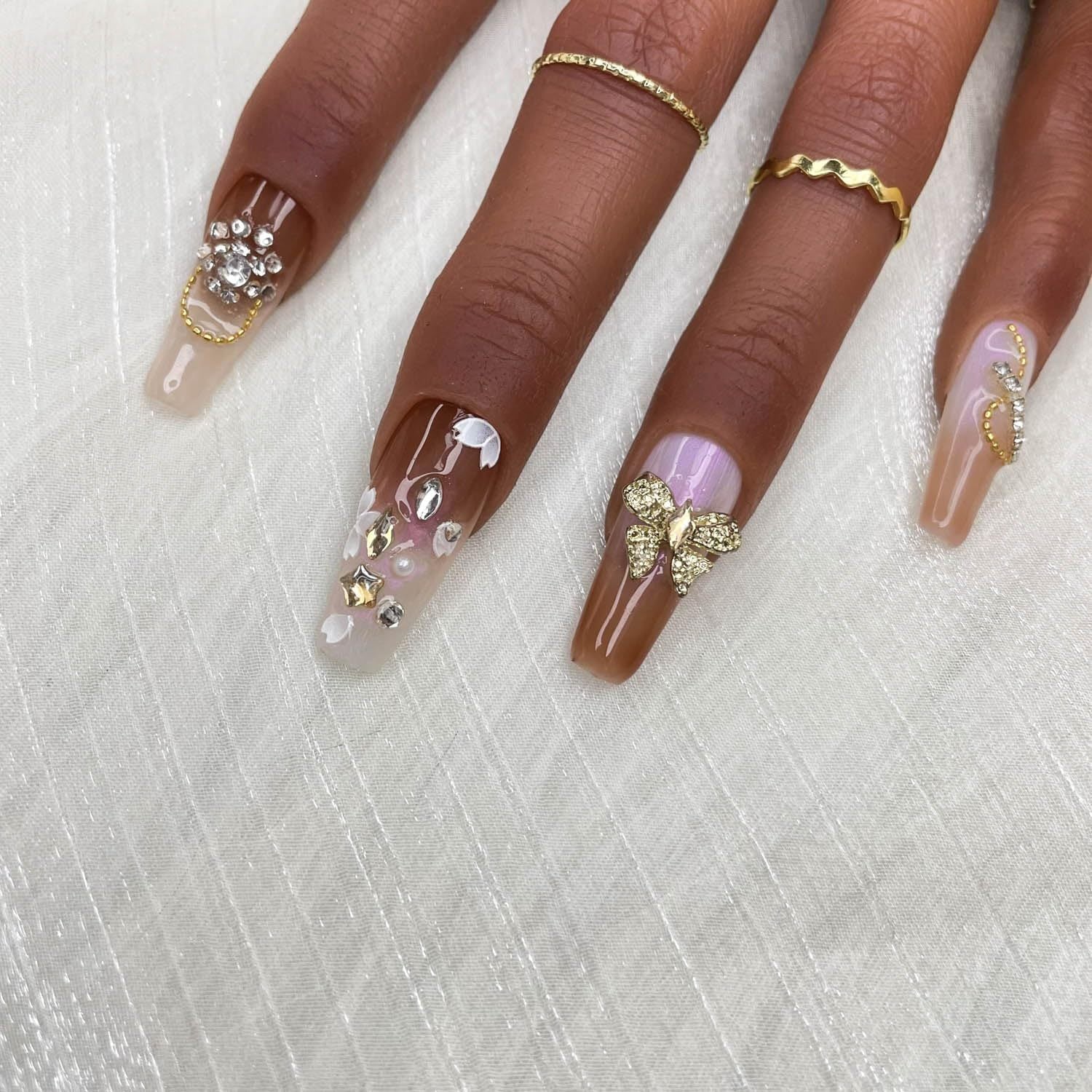 GGDDSHA Handmade Press On Nails, Luxury FakeNails 3D Handmade Reusable